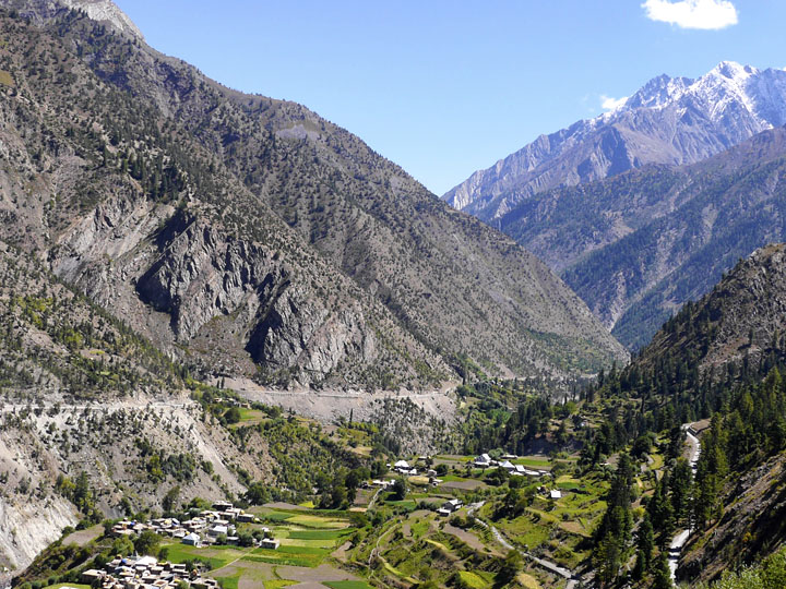 View of Himalayan Mountains on the way from Triloknath to Udaipur, Lahaul