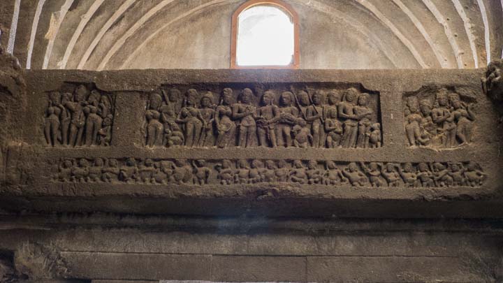 Gallery on back wall of Ellora Cave 10, India