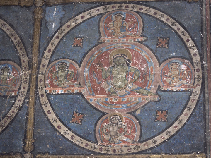 Detail from Vajradhatu mandala, Indo-Tibetan ca. 11th century wall painting, Nanbarnangad (Vairocana temple) of Mangyu Monastery, Ladakh, India