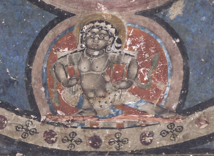 Detail from Vajradhatu mandala, Indo-Tibetan ca. 11th century wall painting, Nanbarnangad (Vairocana temple) of Mangyu Monastery, Ladakh, India
