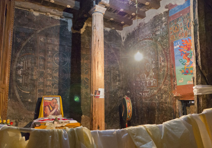 Interior view of Nanbarnangzad, Mangyu Monastery, with Indo-Tibetan wall paintings, Ladakh