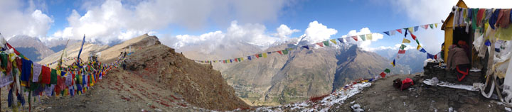 View of Keylong down in Bhaga River Valley from the summit for Dribu Ri Mountain, Lahaul