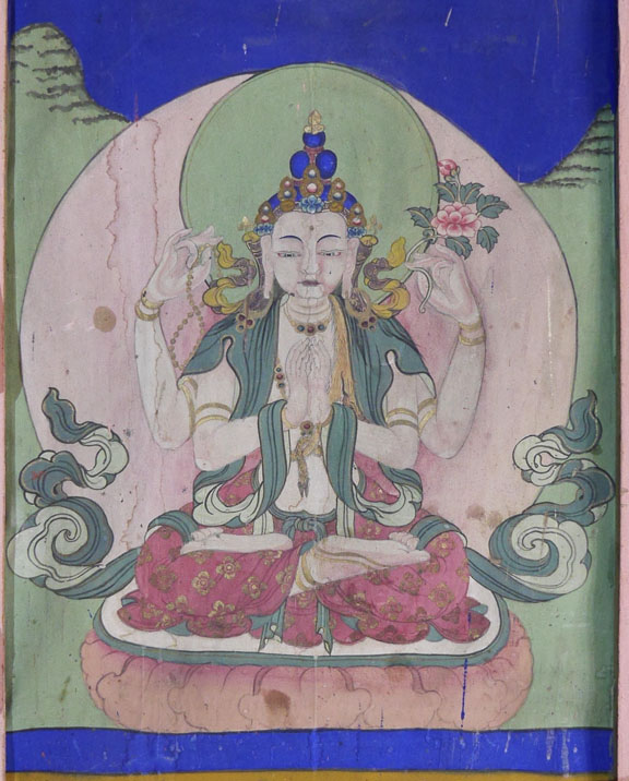 Avalokiteshvara, deity of compassion, from wall mural of Shashur Monastery, Lahaul