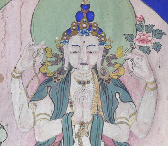Avalokiteshvara, deity of compassion, from wall mural of Shashur Monastery, Lahaul