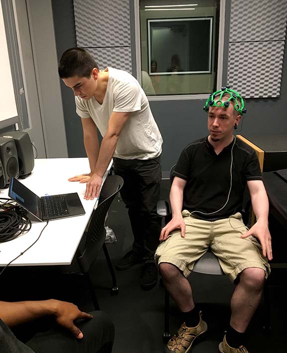 Eva Lee Art-a-Hack Dual Brains EEG test set up