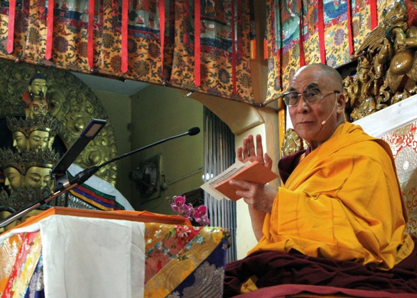 His Holiness the Dalai Lama giving teachings at Namgyal Monastery. Photo by Abhishek Madhukar