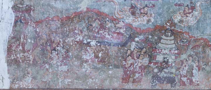 Life of Prince Siddartha at the palace of Kapilavastu, painted frieze at Lhakang Gongma, Dhangkar Monastery