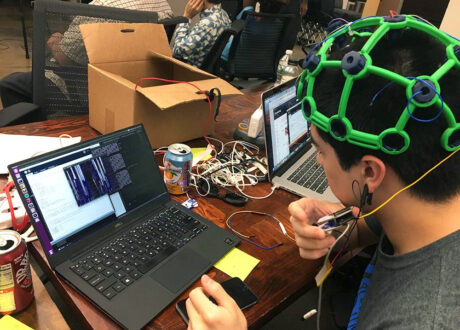 Art-a-Hack 2016 Eva Lee Dual Brains OpenBCI Team